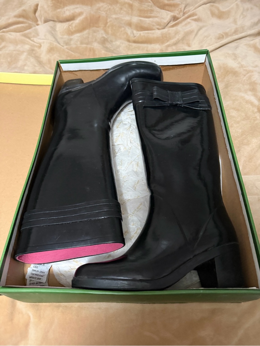 Kate Spade Randi Too Women's Black Mid-Calf Rain Boots with Bow Detail 8M